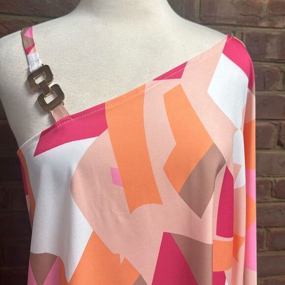 Multi One Shoulder Batwing Dress Size 2XL NEW - Picture 5 of 7